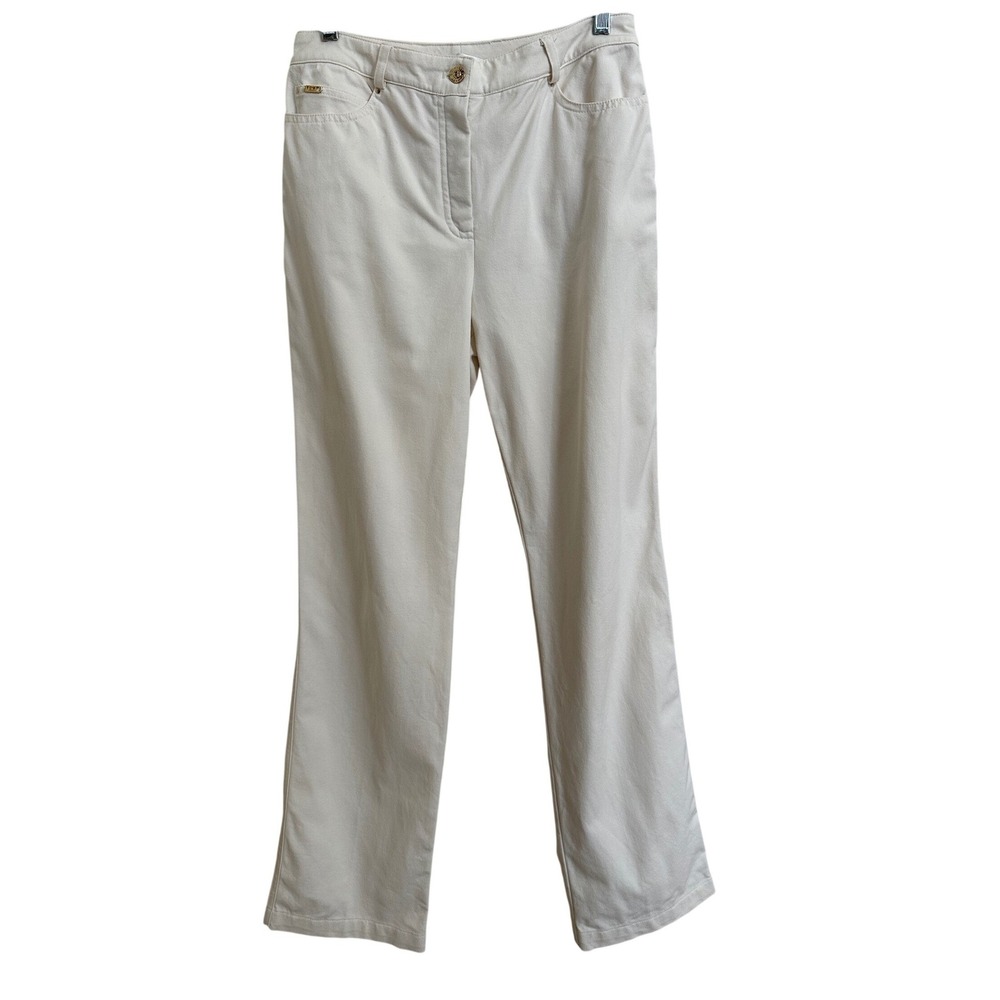 Vtg St. John Sport Cream Straight Leg Pants 90s Y2K Quiet‎ Luxury Size 6